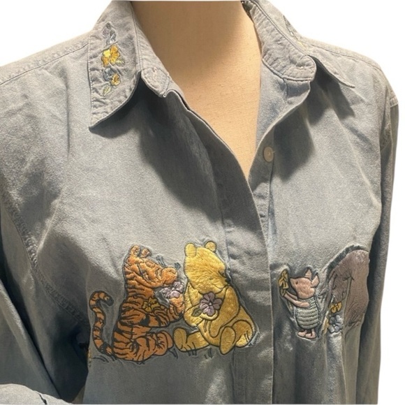 Disney Tops - Disney Winnie the Pooh Tigger Eeyore Women’s Denim Button Down Size M/L